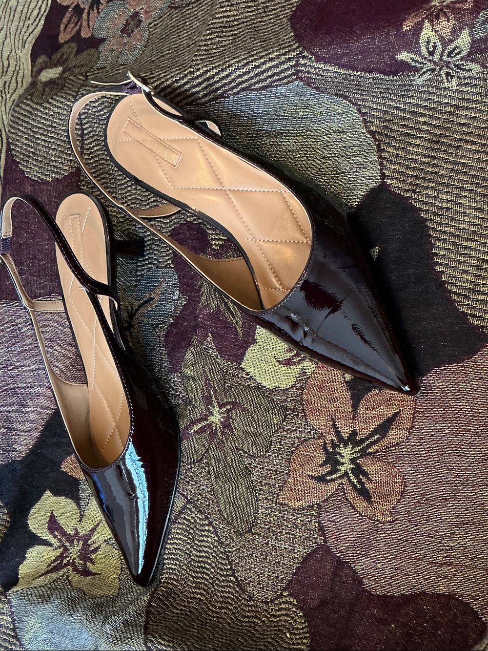 Zara Pointed Toe Slingback Pumps in Deep Burgundy Patent